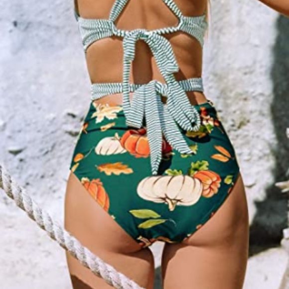 CUPSHE Women's Green Stripe Cutout 1 pc Swimsuit - Picture 4 of 6